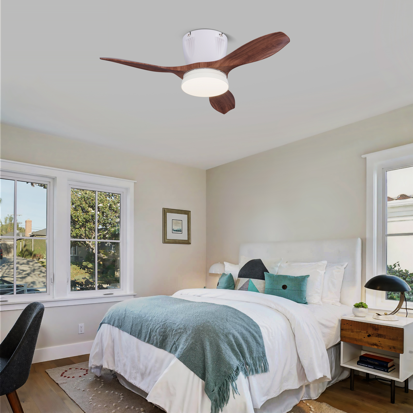 LEC016 White Wood Grain-LED FAN LIGHT