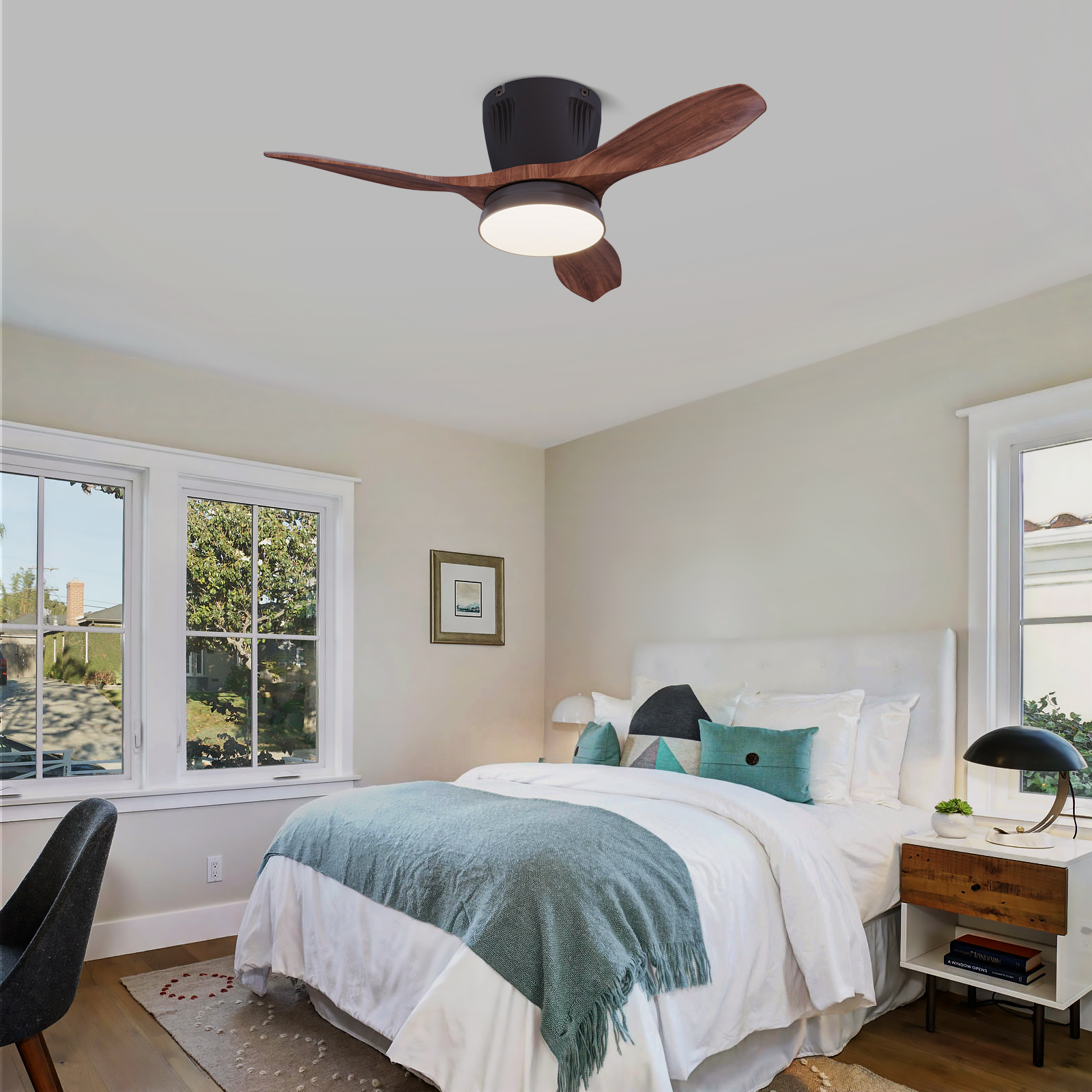 LEC016 Black Wood Grain-LED FAN LIGHT