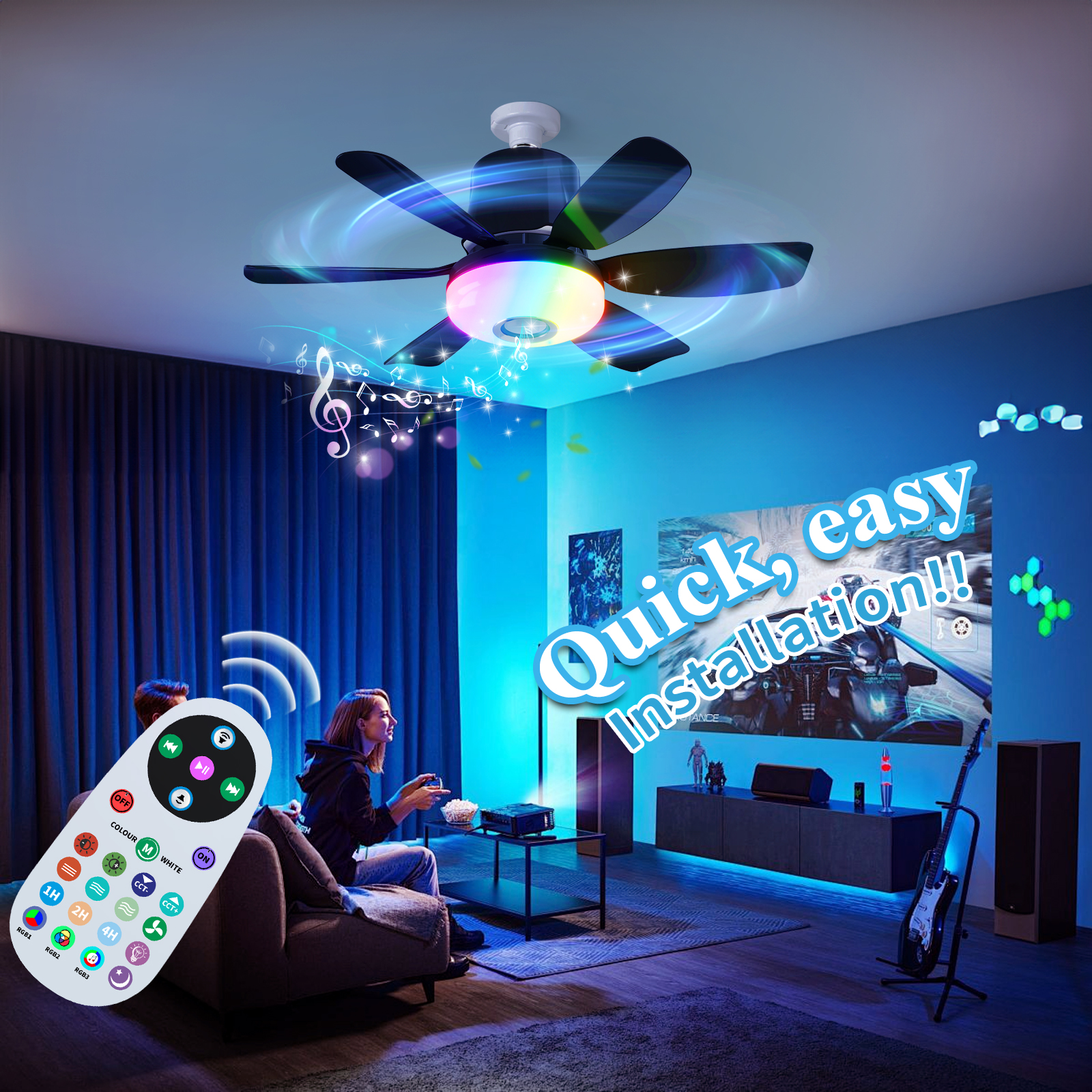 LEC020 Black-RGB MUSIC FAN LIGHT