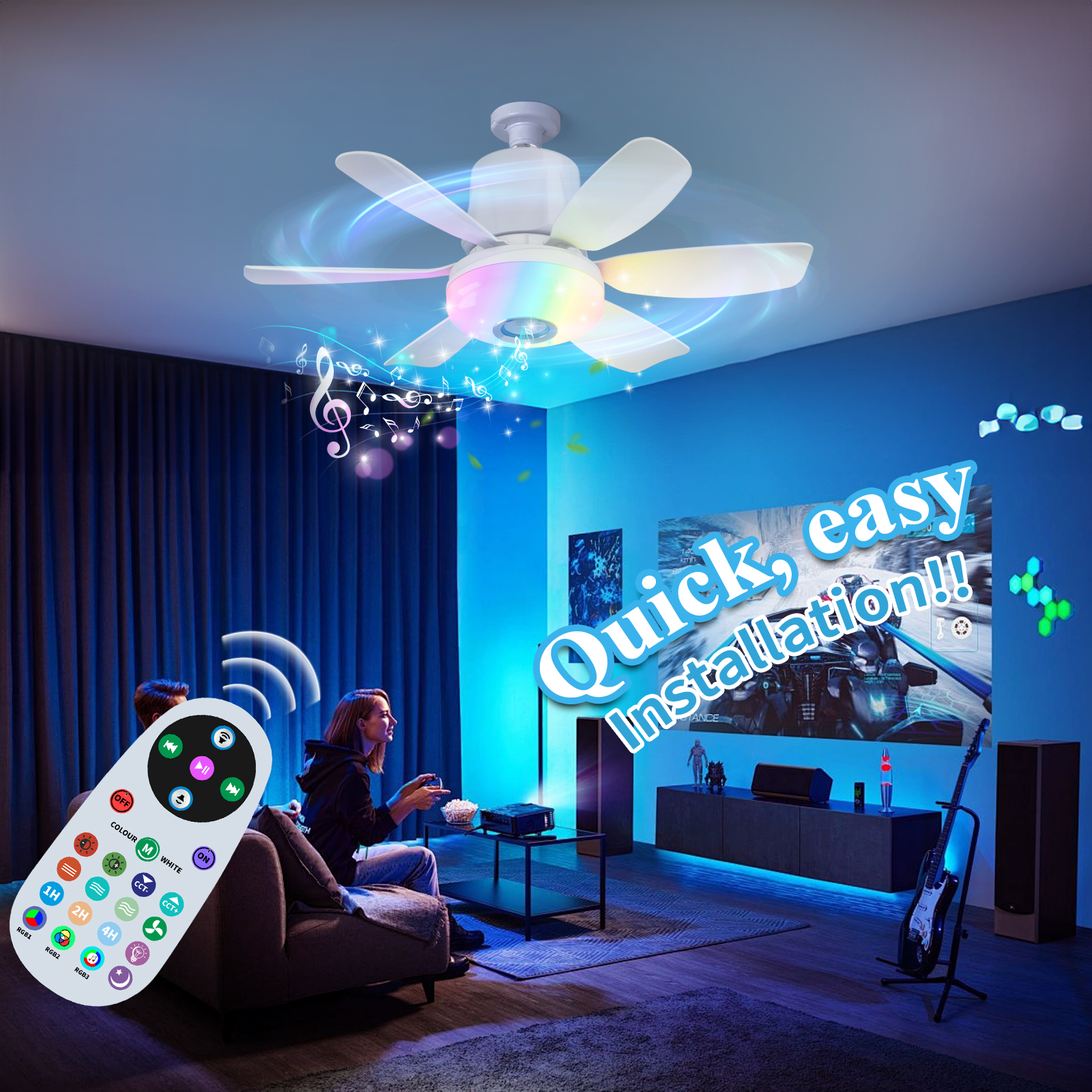 LEC020 White-RGB MUSIC FAN LIGHT