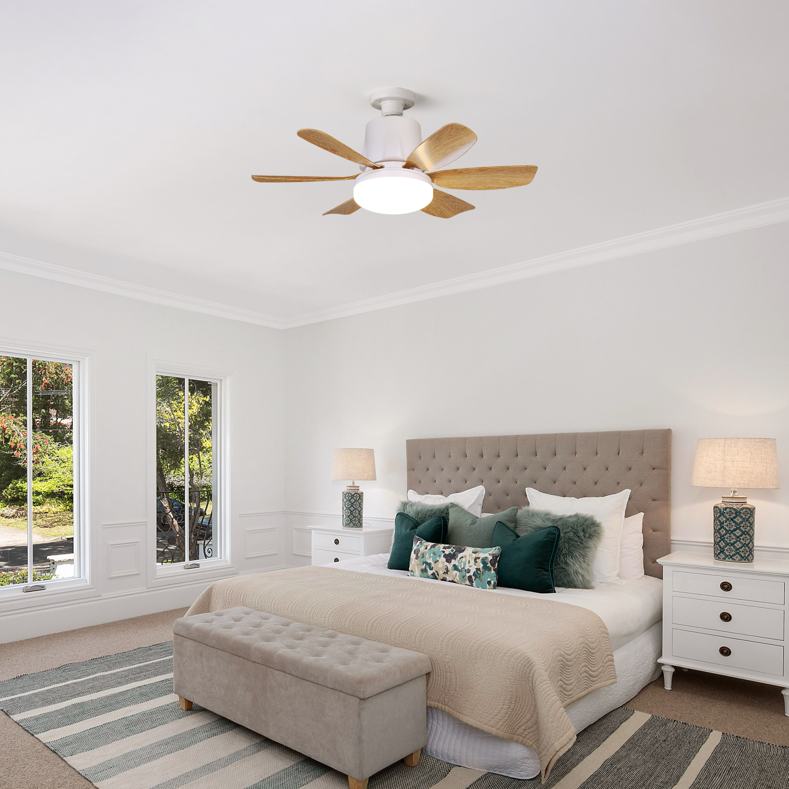 LEC020 White Wood Grain-LED Fan Light