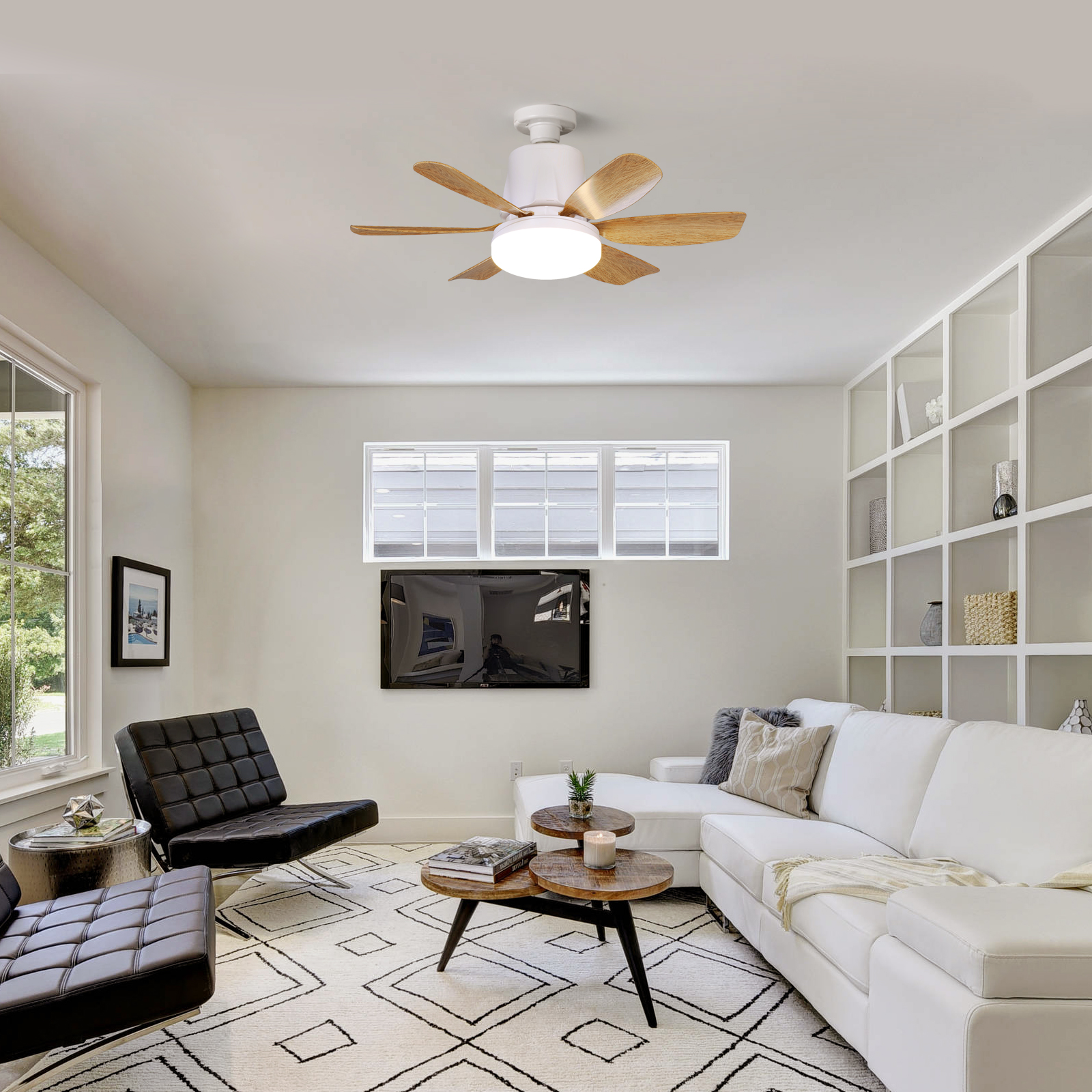 LEC020 White Wood Grain-LED Fan Light