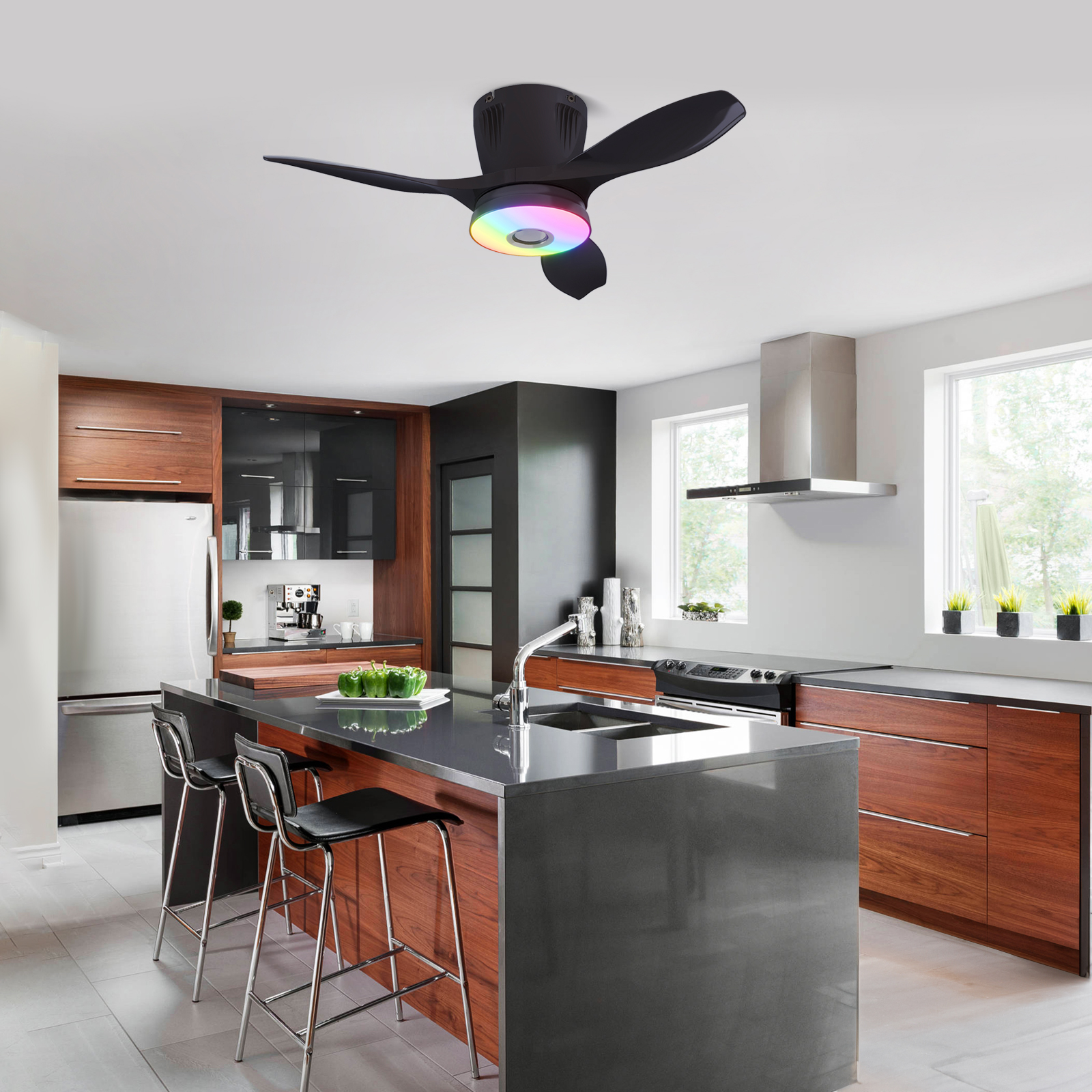 LEC016 Black-RGB MUSIC FAN LIGHT