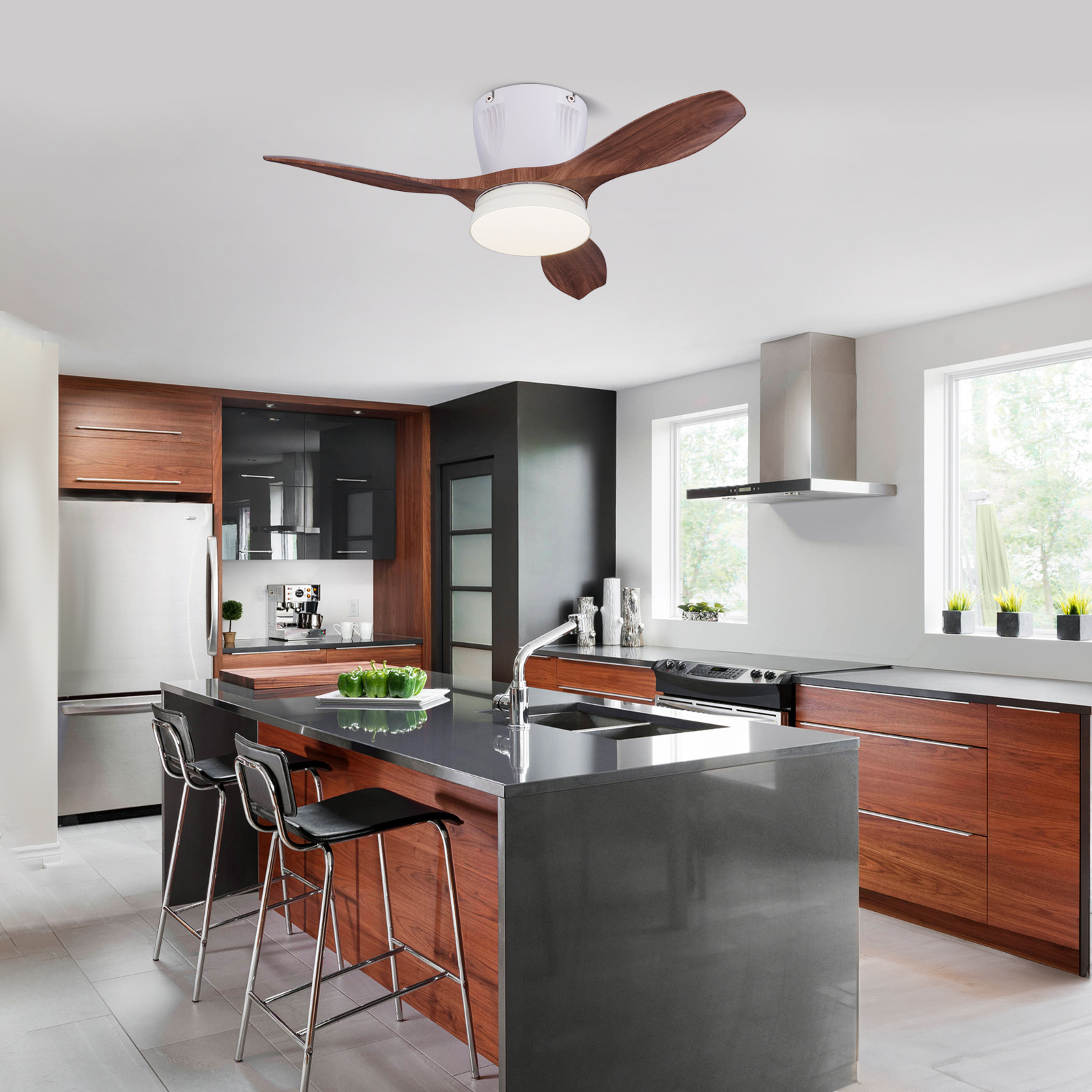 LEC016 White Wood Grain-LED FAN LIGHT