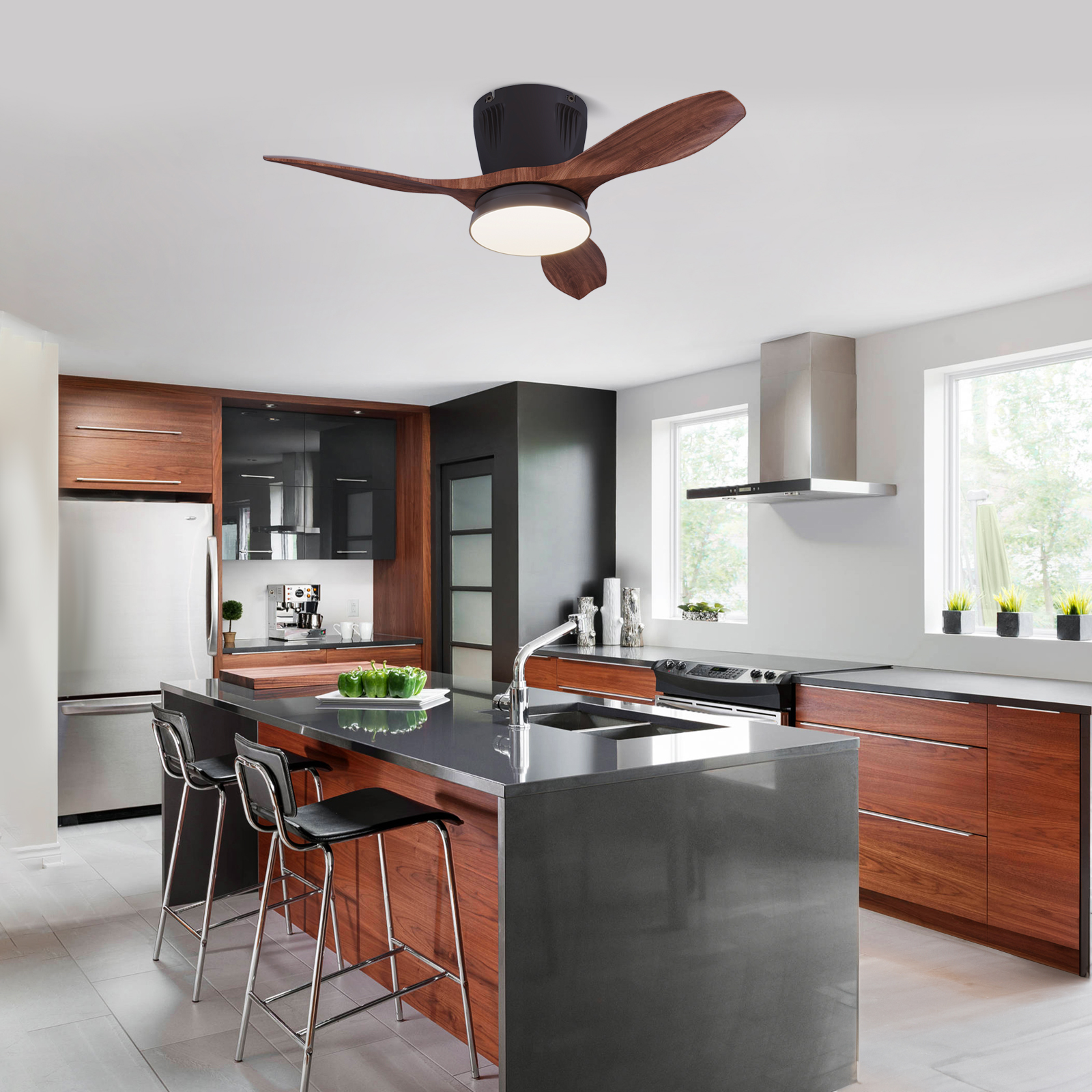 LEC016 Black Wood Grain-LED FAN LIGHT