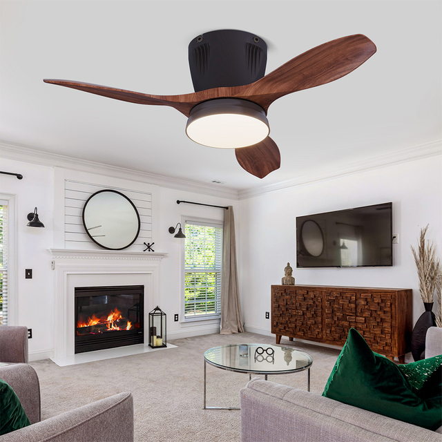 LEC016 Black Wood Grain-LED FAN LIGHT