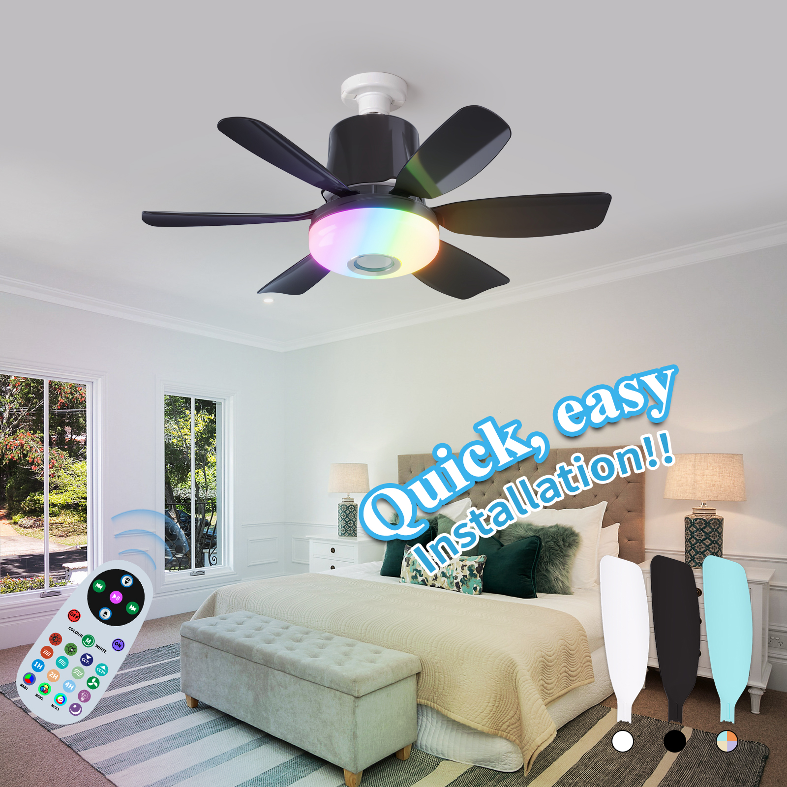 LEC020 Black-RGB MUSIC FAN LIGHT